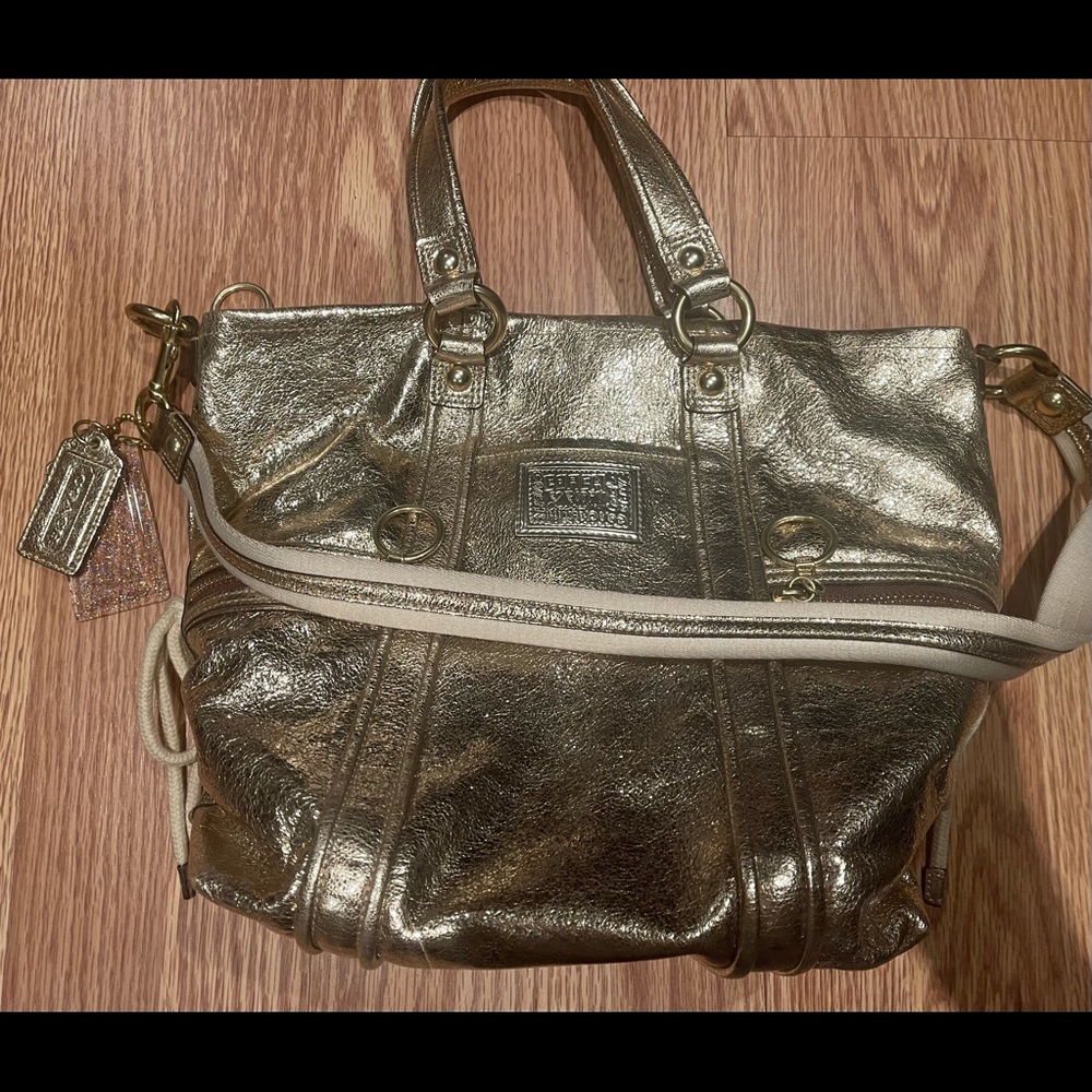 Coach Gold Metallic Leather Satchel (Authentic)